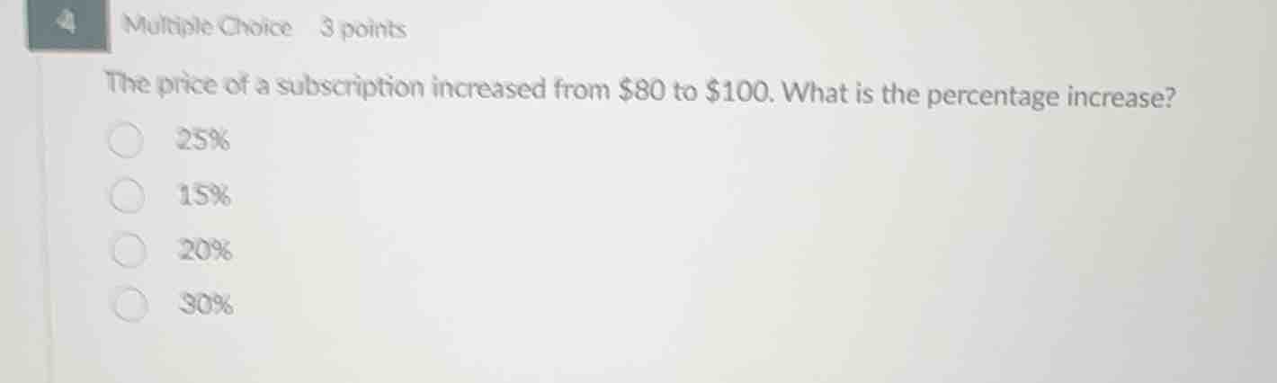 4 multiple choice 3 points the price of a subscription increased from $…