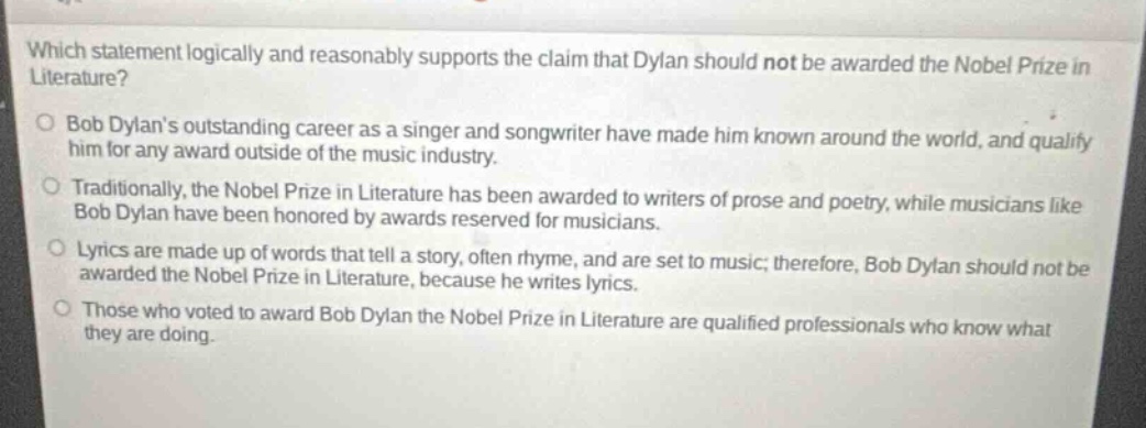 which statement logically and reasonably supports the claim that dylan …