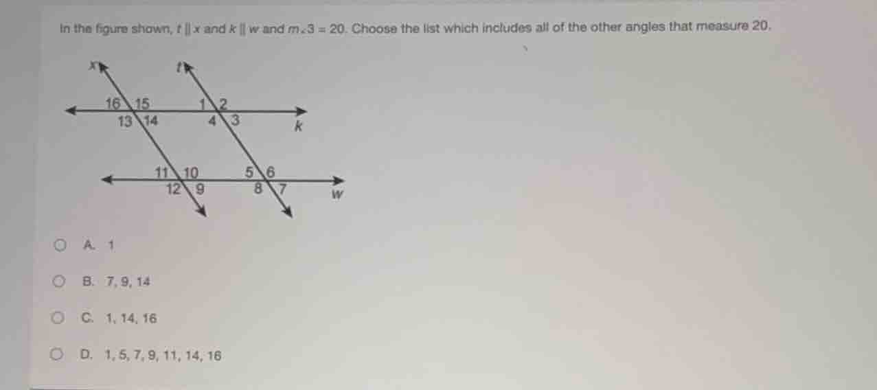 in the figure shown, $t \\parallel x$ and $k \\parallel w$ and $m\\angl…