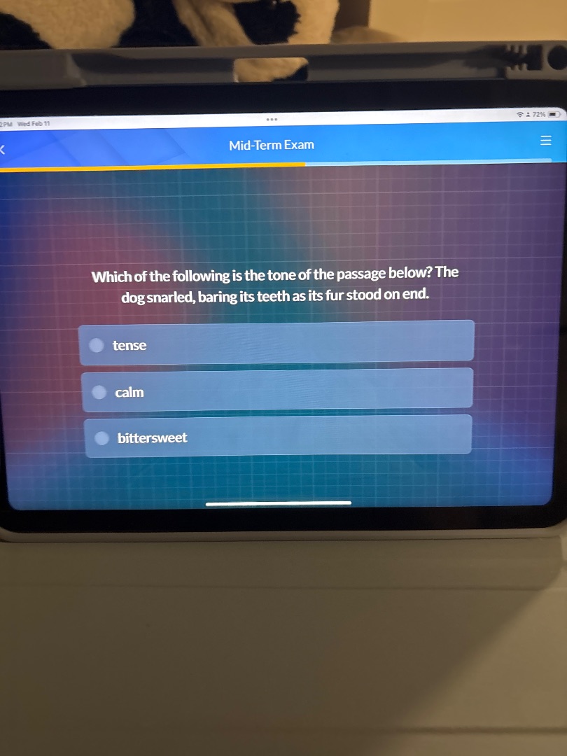 mid-term exam which of the following is the tone of the passage below? …