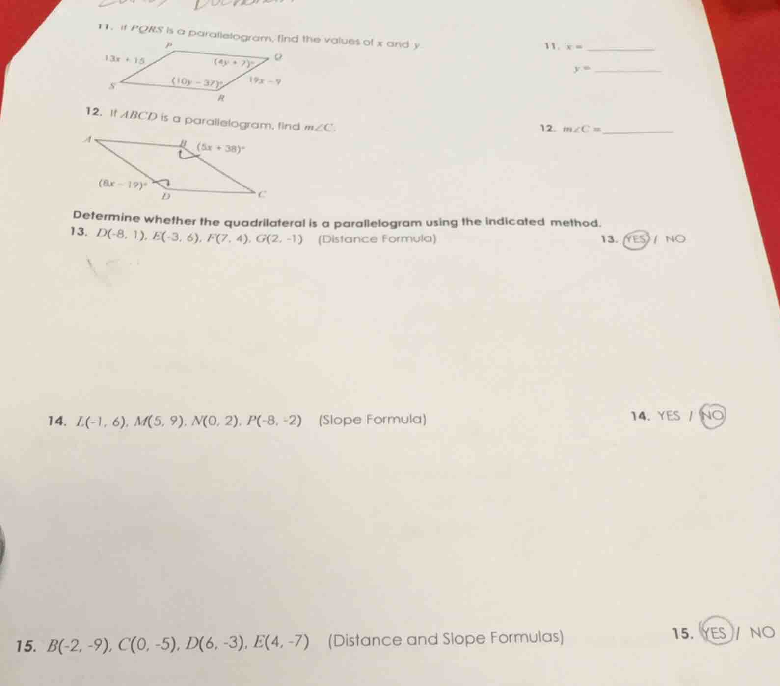 11. if pqrs is a parallelogram, find the values of x and y.11. x = ____…