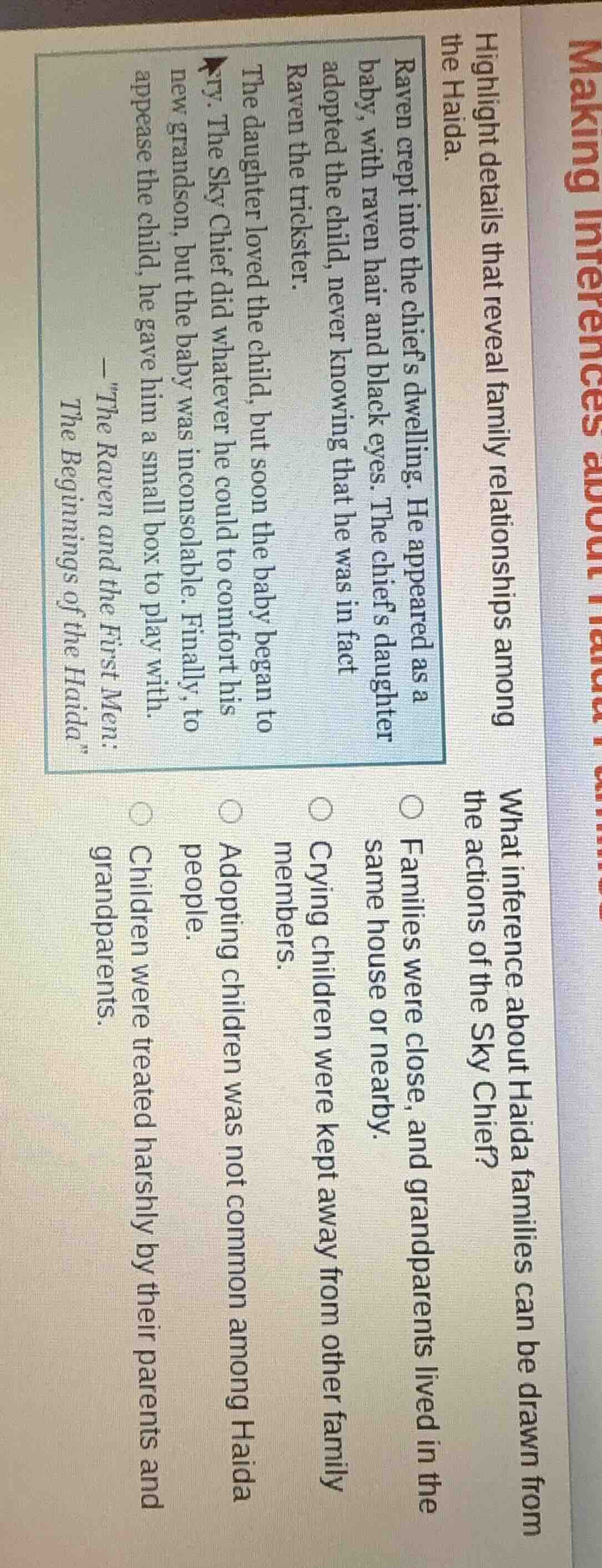 making inferences about highlight details that reveal family relationsh…