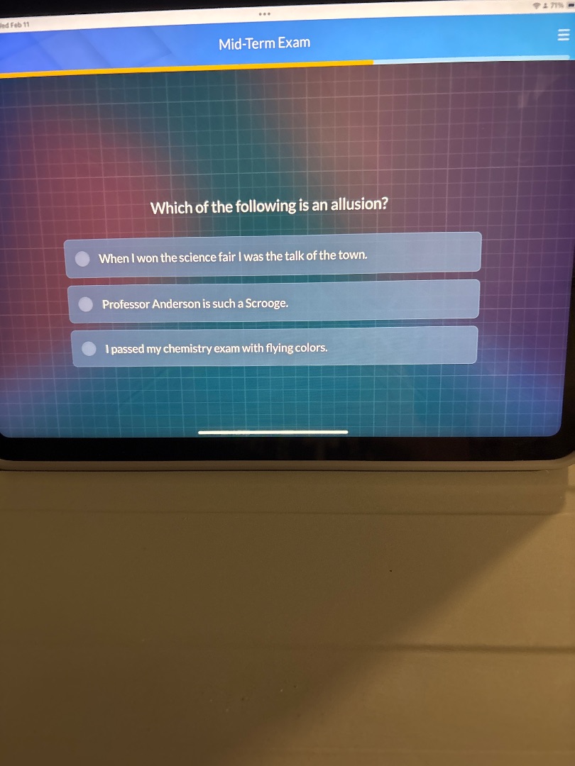 mid-term exam which of the following is an allusion? when i won the sci…