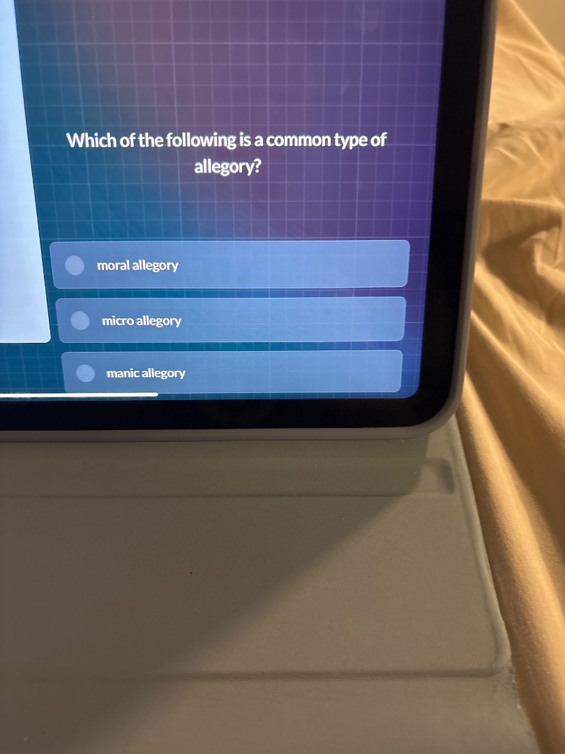 which of the following is a common type of allegory?moral allegorymicro…