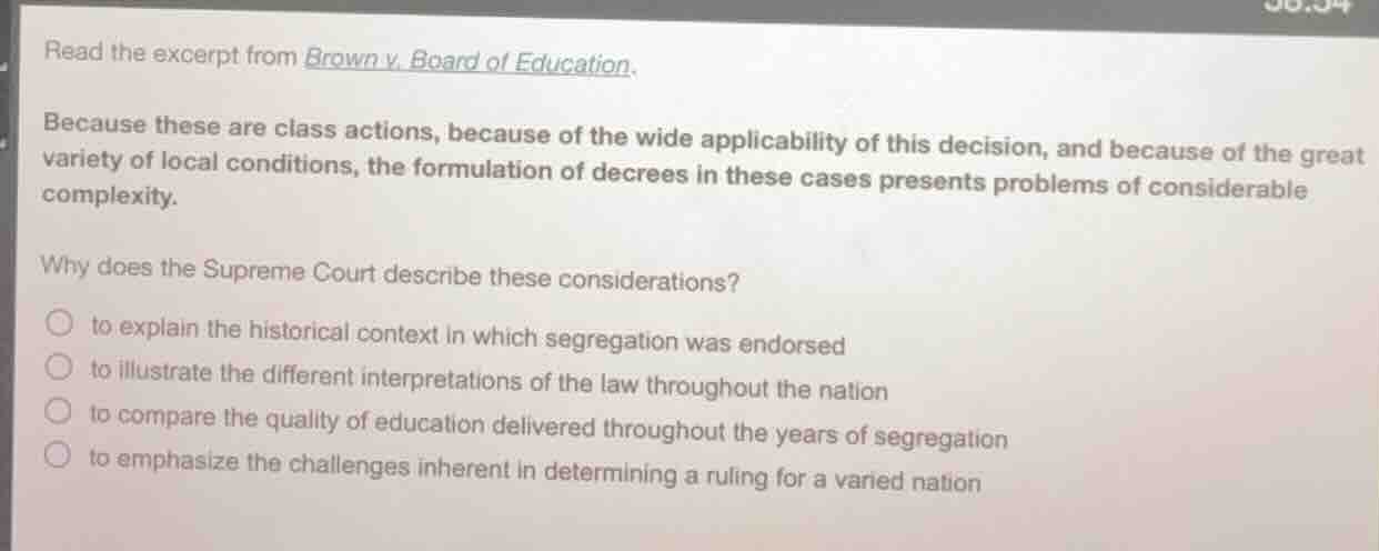 read the excerpt from brown v. board of education. because these are cl…