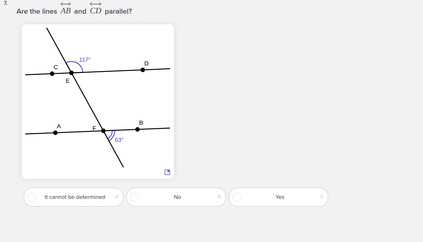 7. are the lines $overleftrightarrow{ab}$ and $overleftrightarrow{cd}$ …