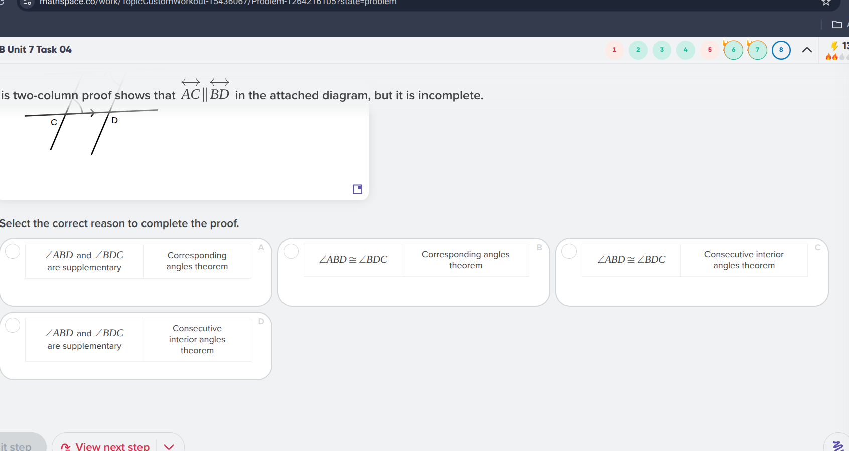 b unit 7 task 04 is two-column proof shows that $overleftrightarrow{ac}…