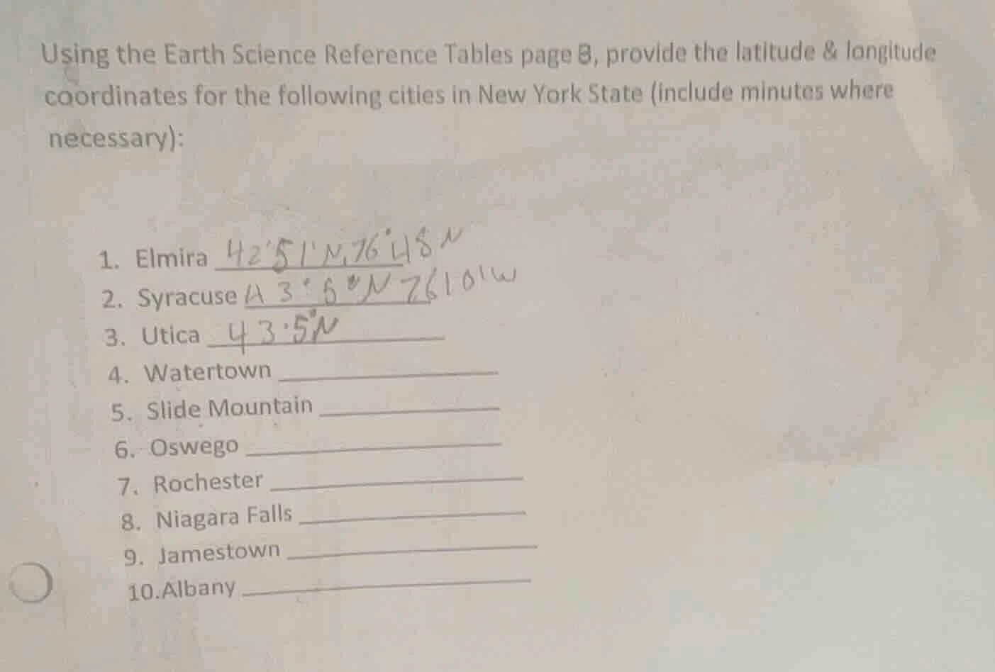 using the earth science reference tables page 8, provide the latitude &…