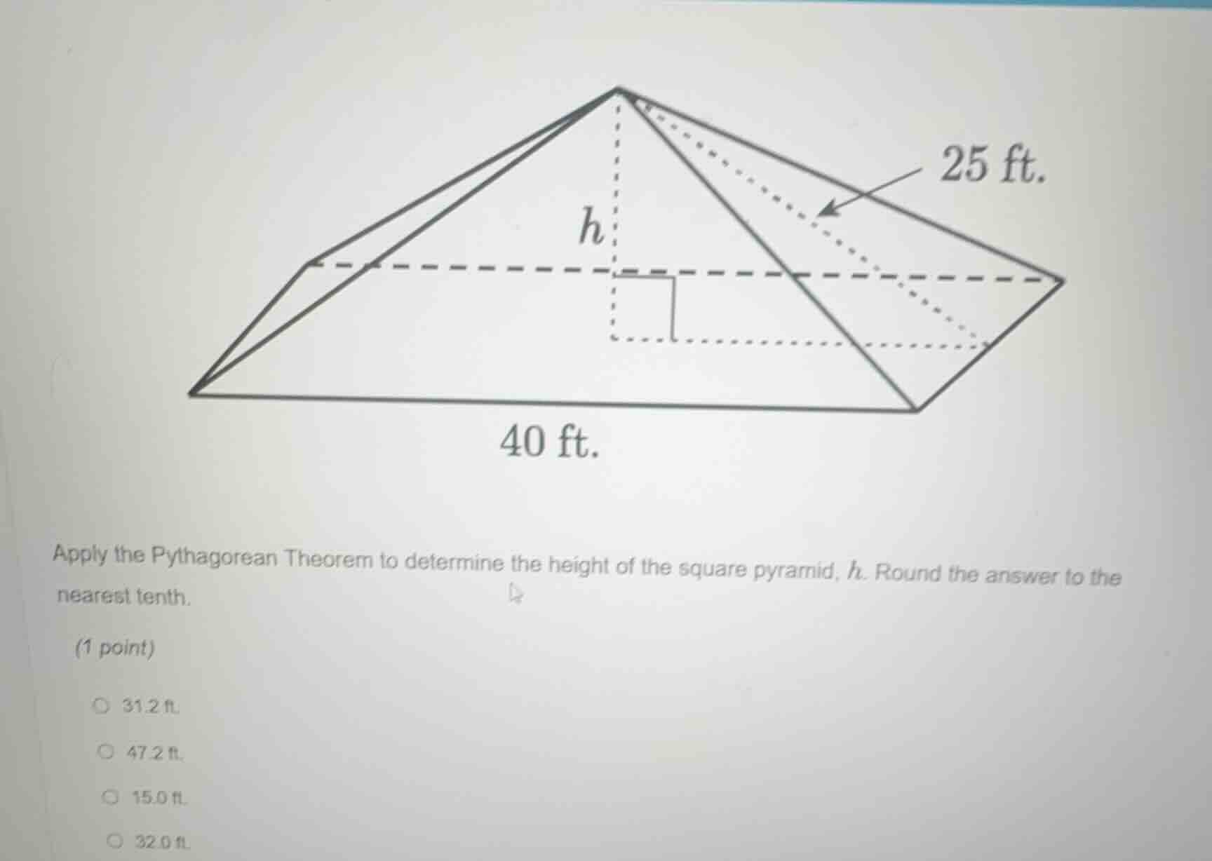 apply the pythagorean theorem to determine the height of the square pyr…
