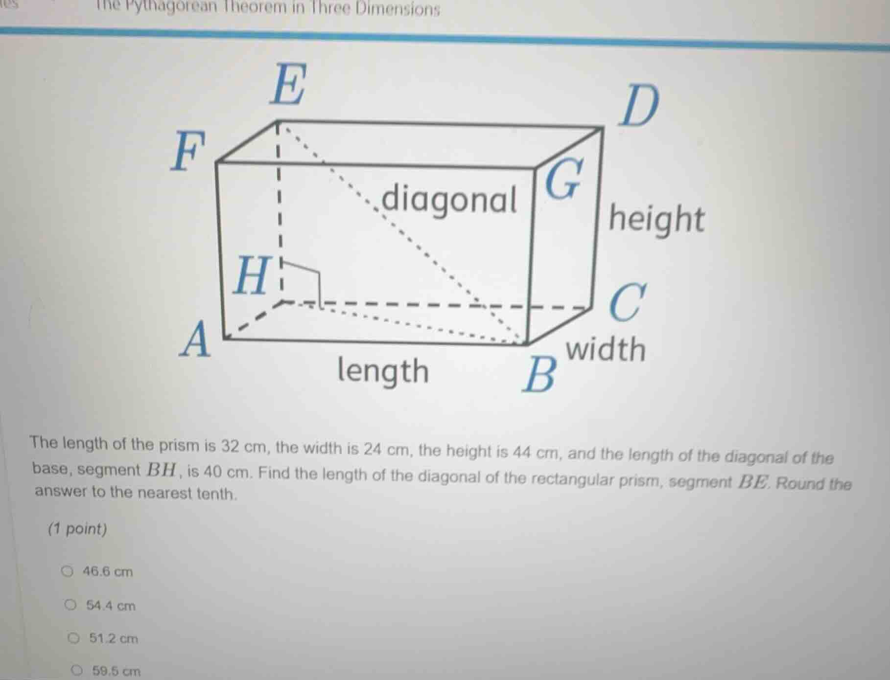 the pythagorean theorem in three dimensions the length of the prism is …