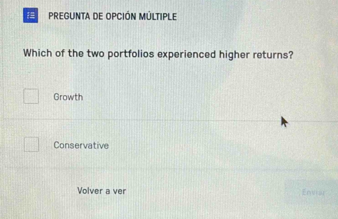 pregunta de opción múltiple which of the two portfolios experienced hig…