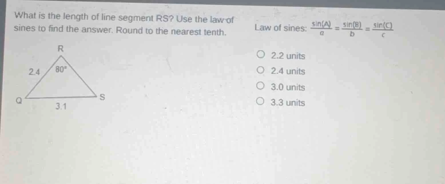 what is the length of line segment rs? use the law of sines to find the…