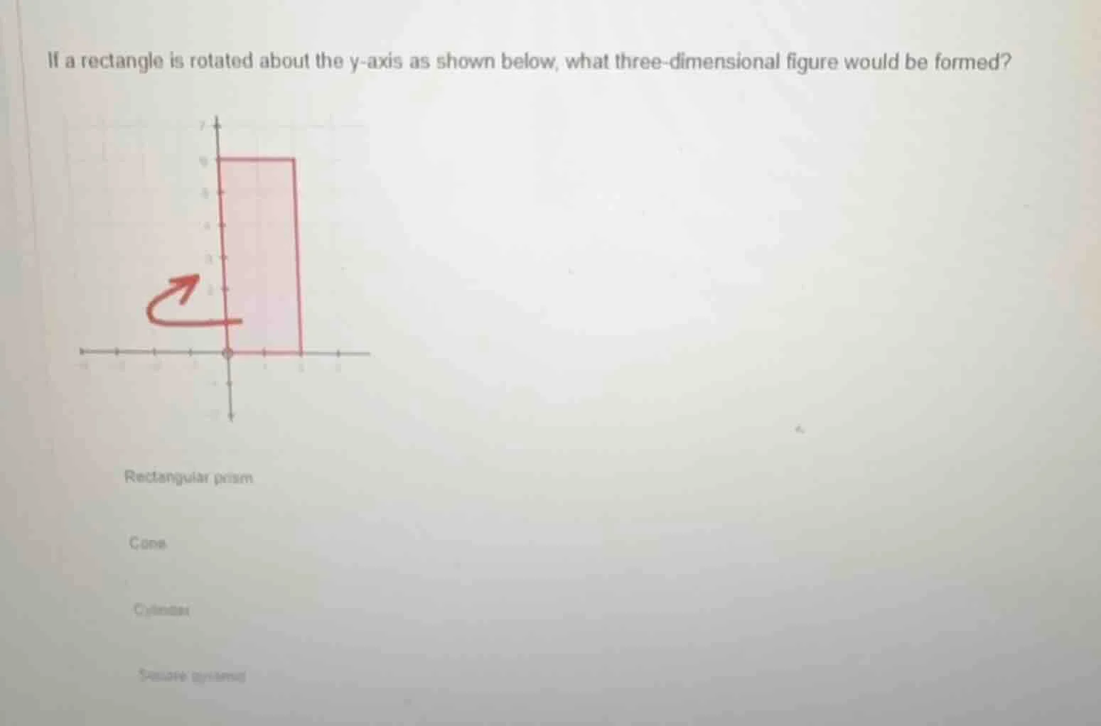 if a rectangle is rotated about the y-axis as shown below, what three-d…