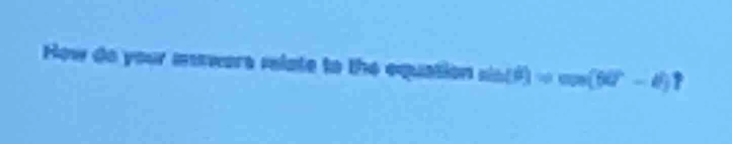 how do your measures relate to the equation $sin(\\theta) = \\cos(90^\\…