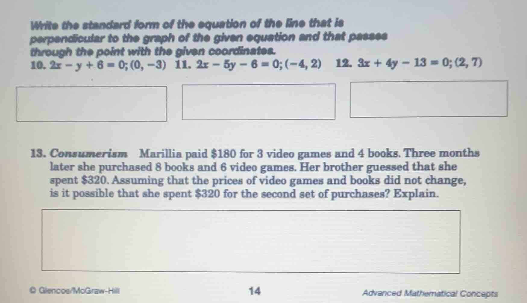 write the standard form of the equation of the line that is perpendicul…