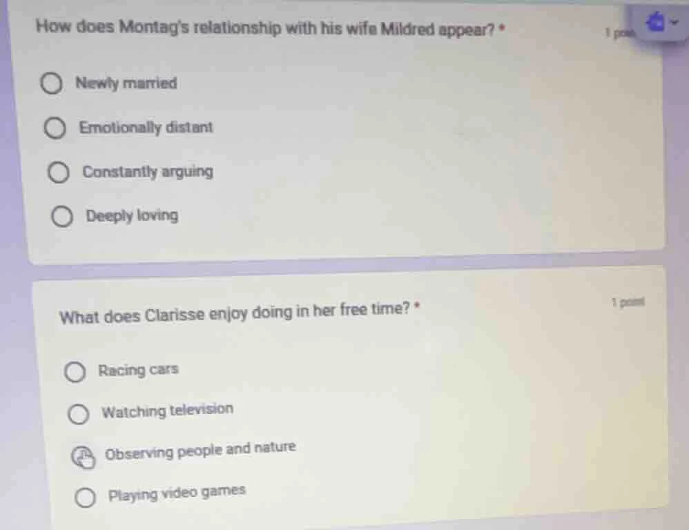 how does montags relationship with his wife mildred appear? *newly marr…