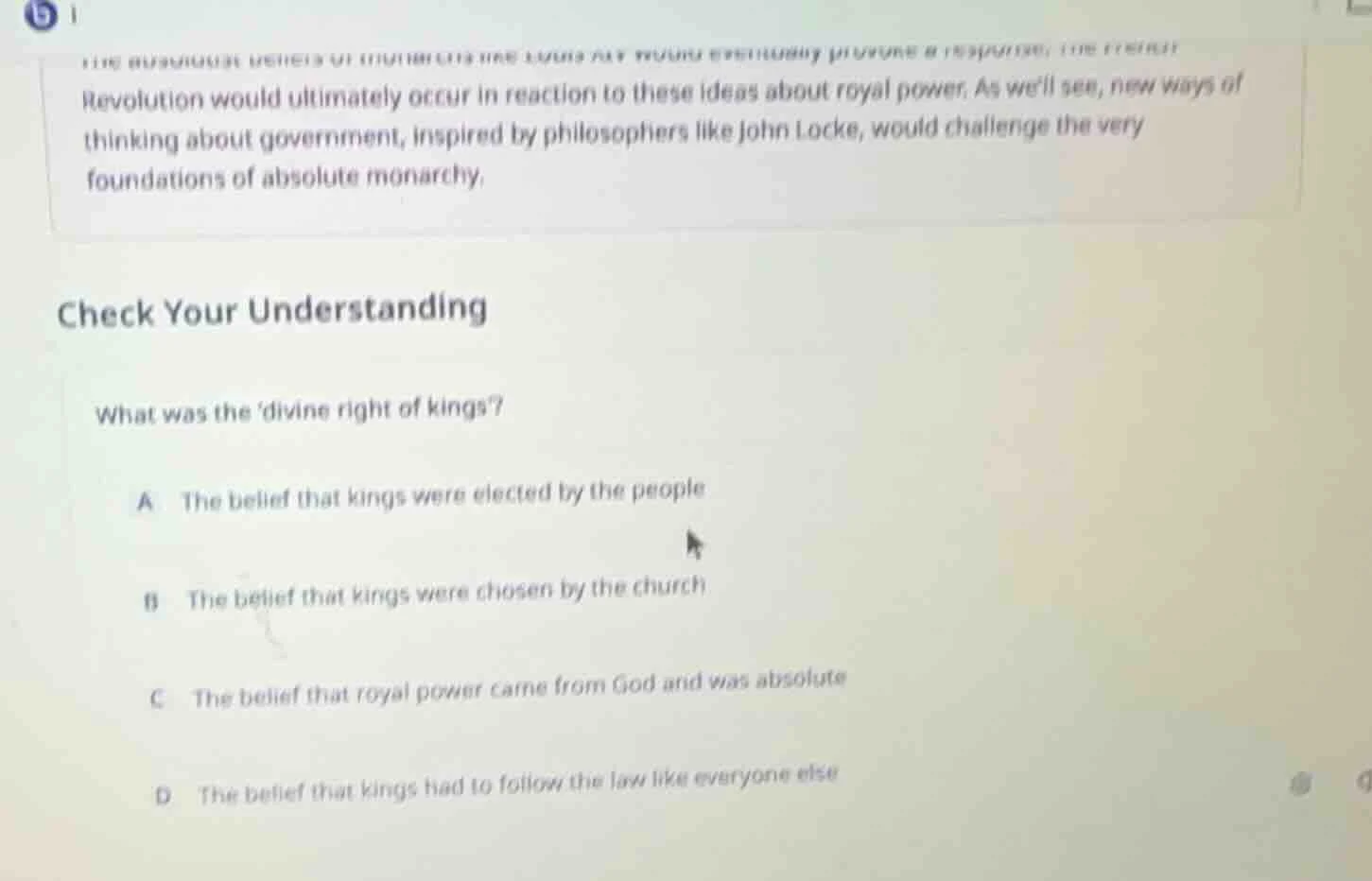 revolution would ultimately occur in reaction to these ideas about roya…