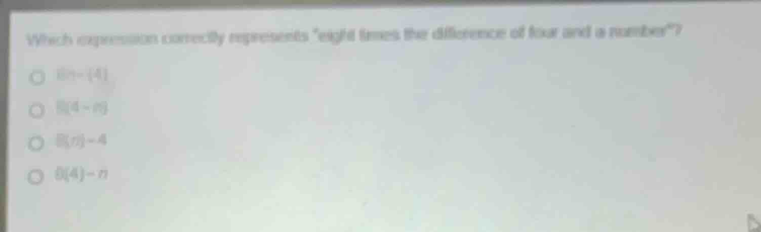which expression correctly represents \eight times the difference of fo…