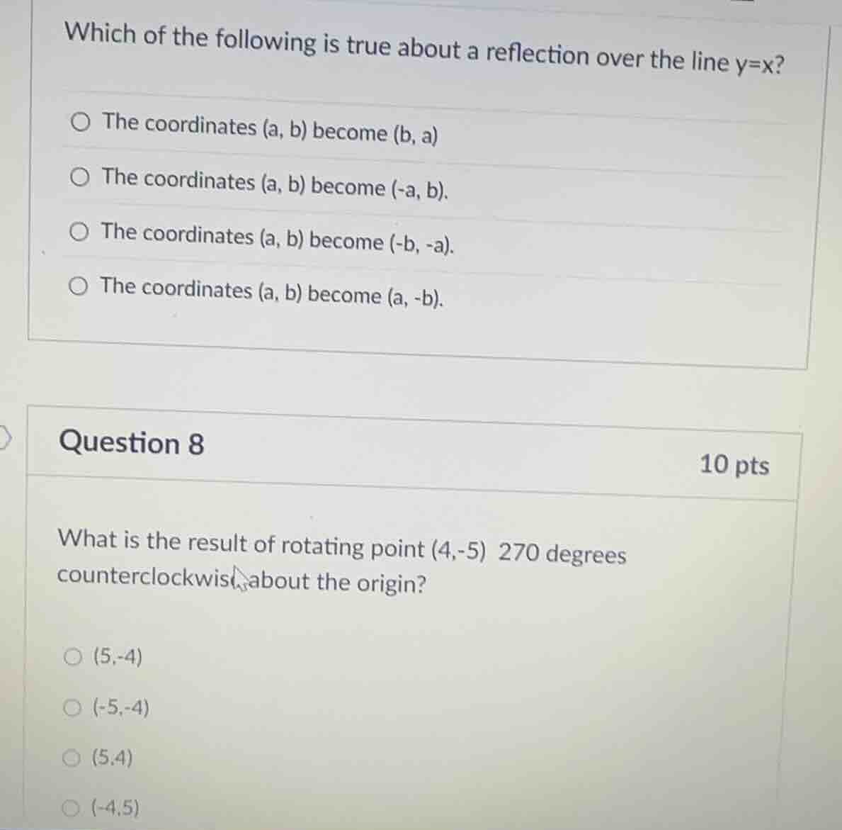 which of the following is true about a reflection over the line $y=x$?○…