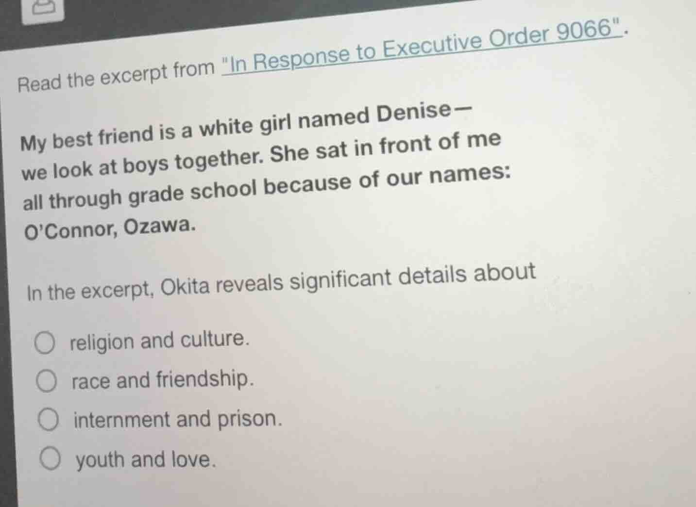 read the excerpt from \in response to executive order 9066\. my best fr…