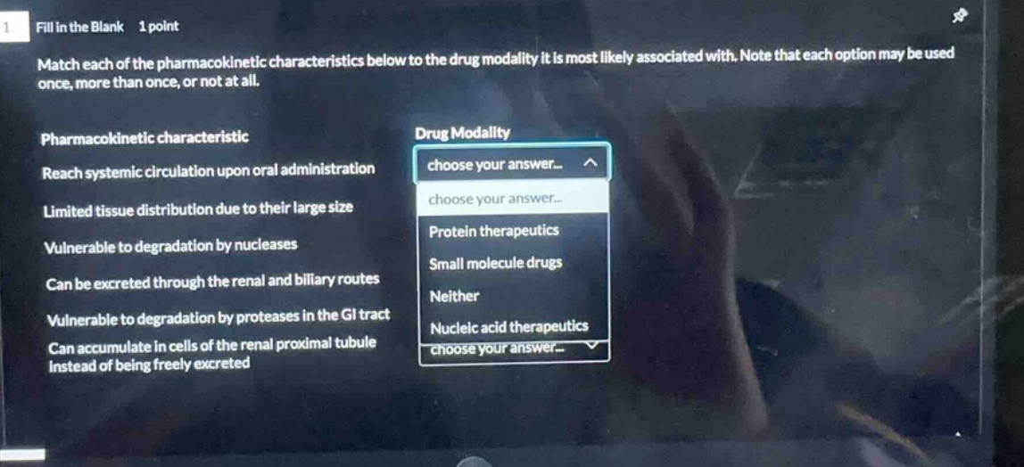 1 fill in the blank 1 point match each of the pharmacokinetic character…