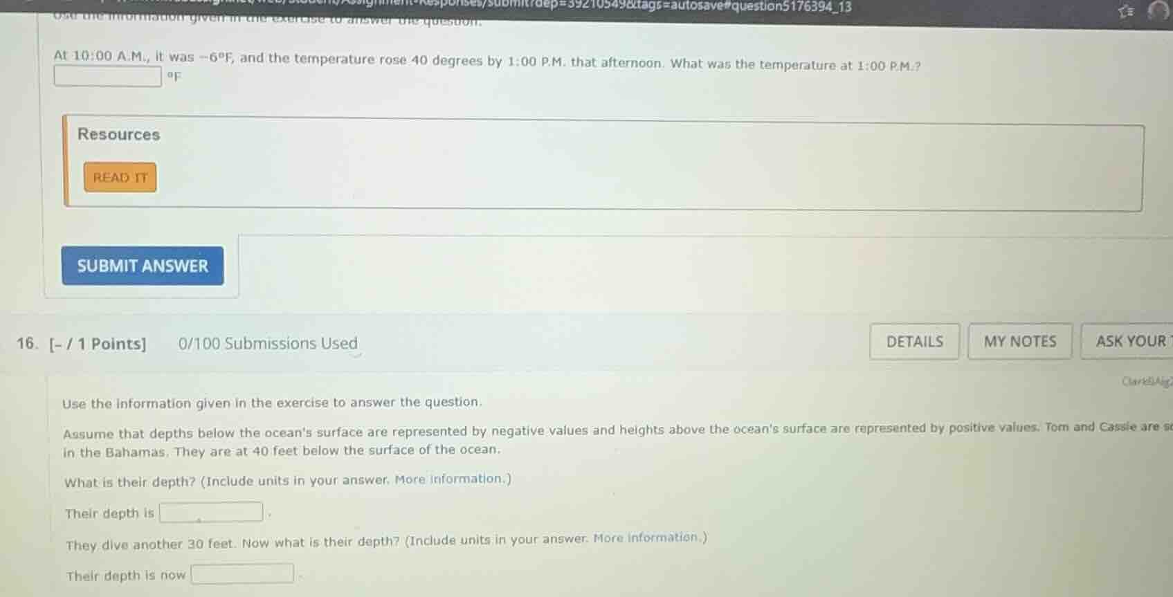at 10:00 a.m., it was $-6^circ$f, and the temperature rose 40 degrees b…