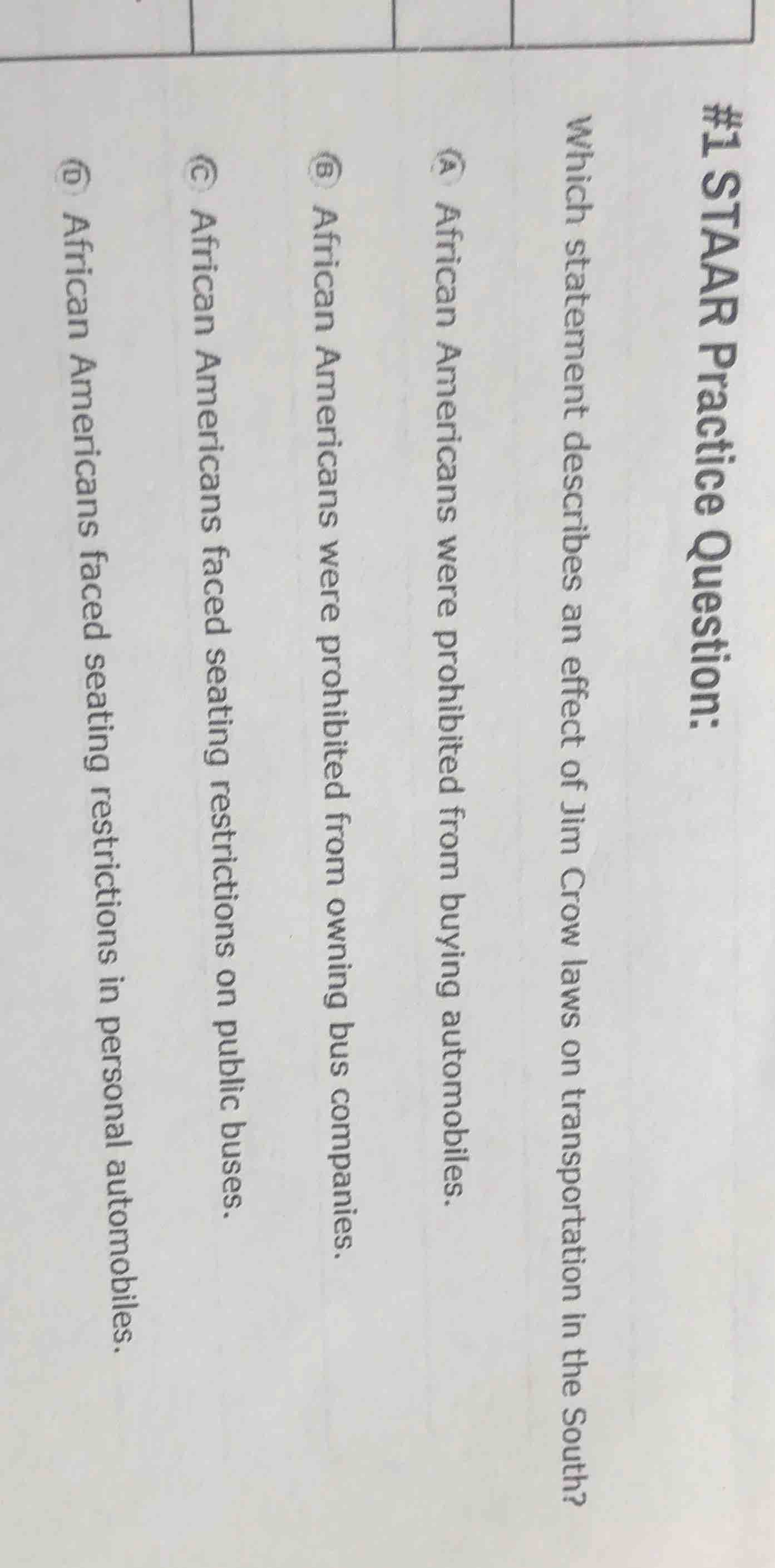 #1 staar practice question: which statement describes an effect of jim …