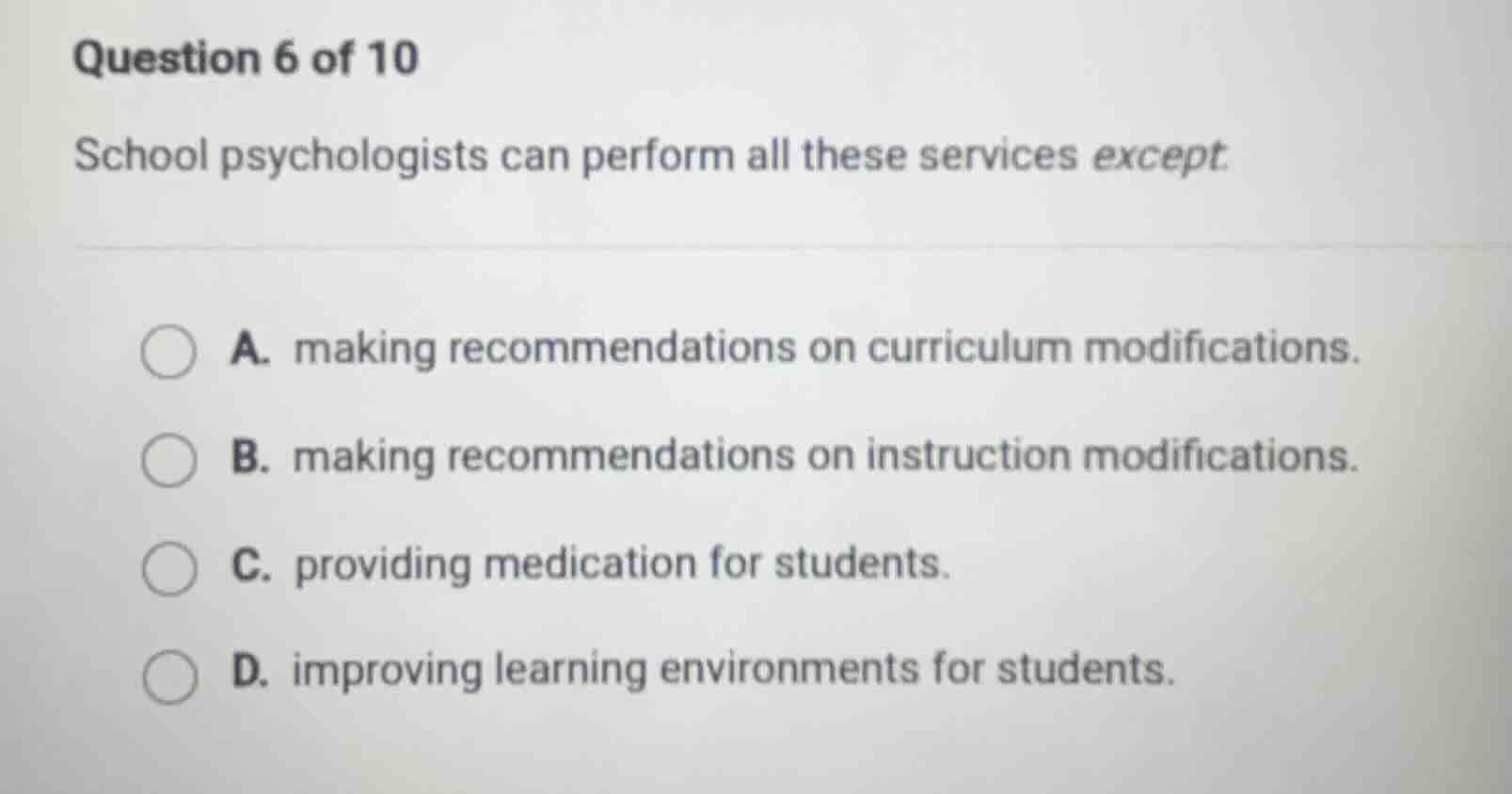 question 6 of 10 school psychologists can perform all these services ex…