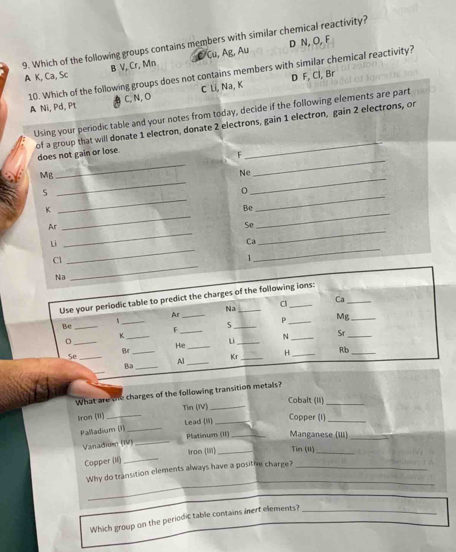9. which of the following groups contains members with similar chemical…