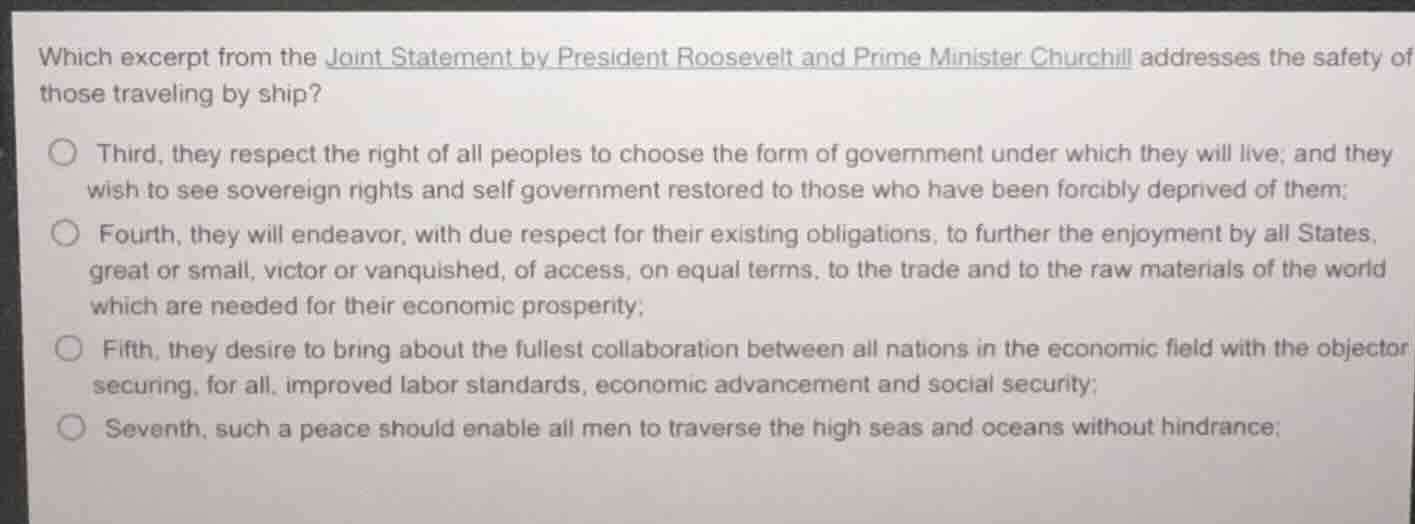 which excerpt from the joint statement by president roosevelt and prime…