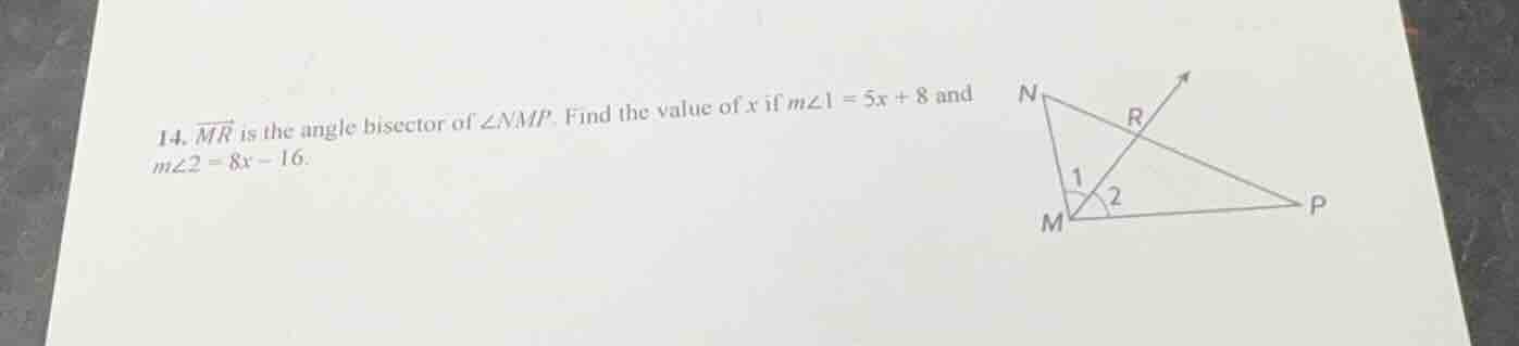14. $overrightarrow{mr}$ is the angle bisector of $angle nmp$. find the…