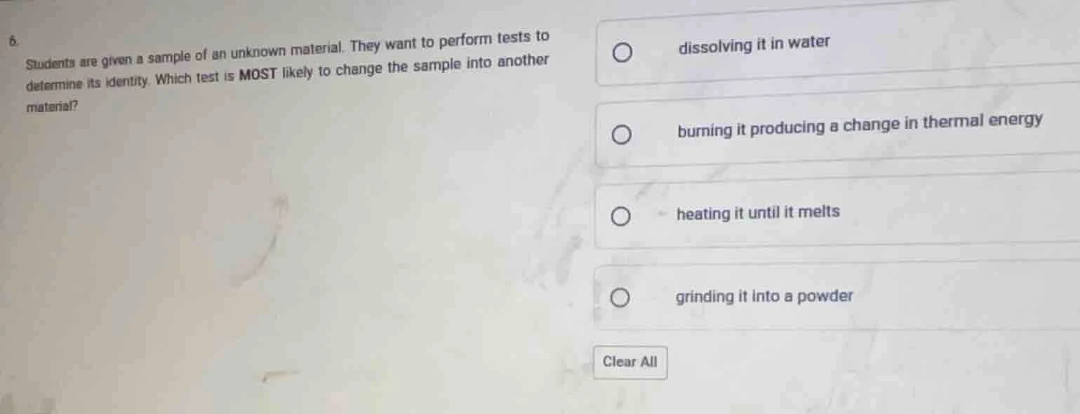 6. students are given a sample of an unknown material. they want to per…