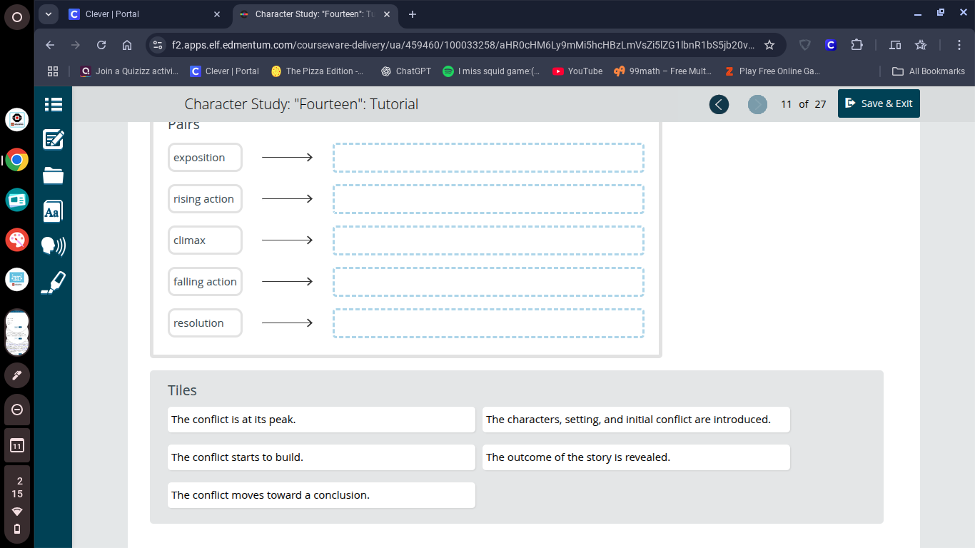 character study: fourteen: tutorial pairs exposition rising action clim…