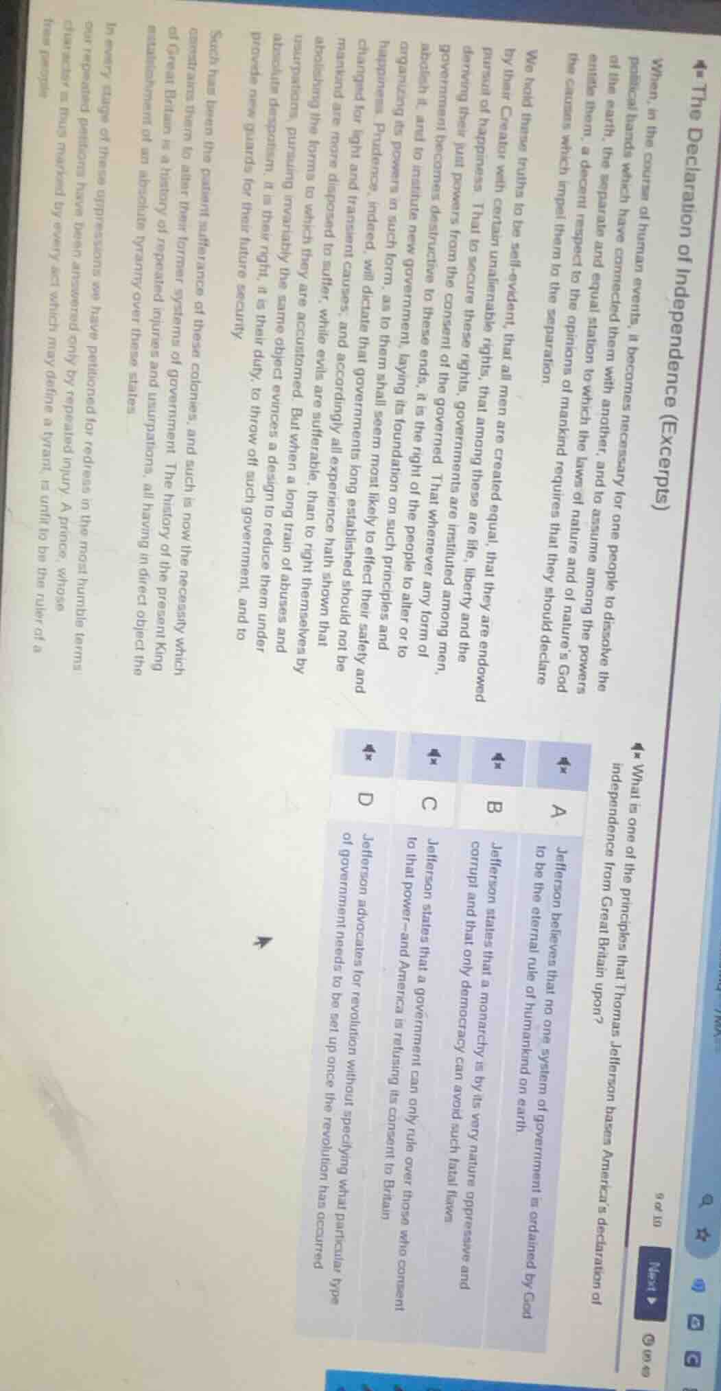 4* the declaration of independence (excerpts)when, in the course of hum…