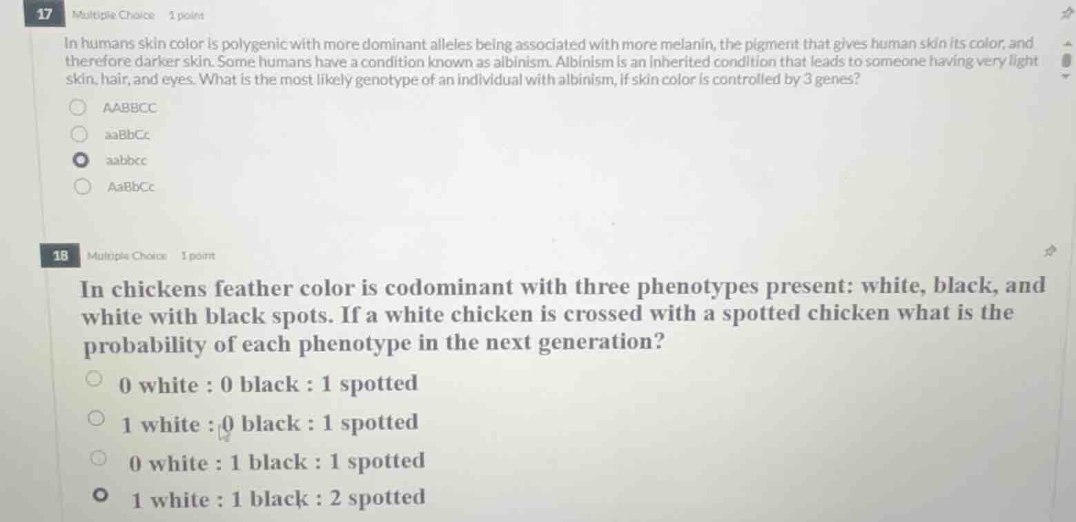 17 multiple choice 1 point in humans skin color is polygenic with more …