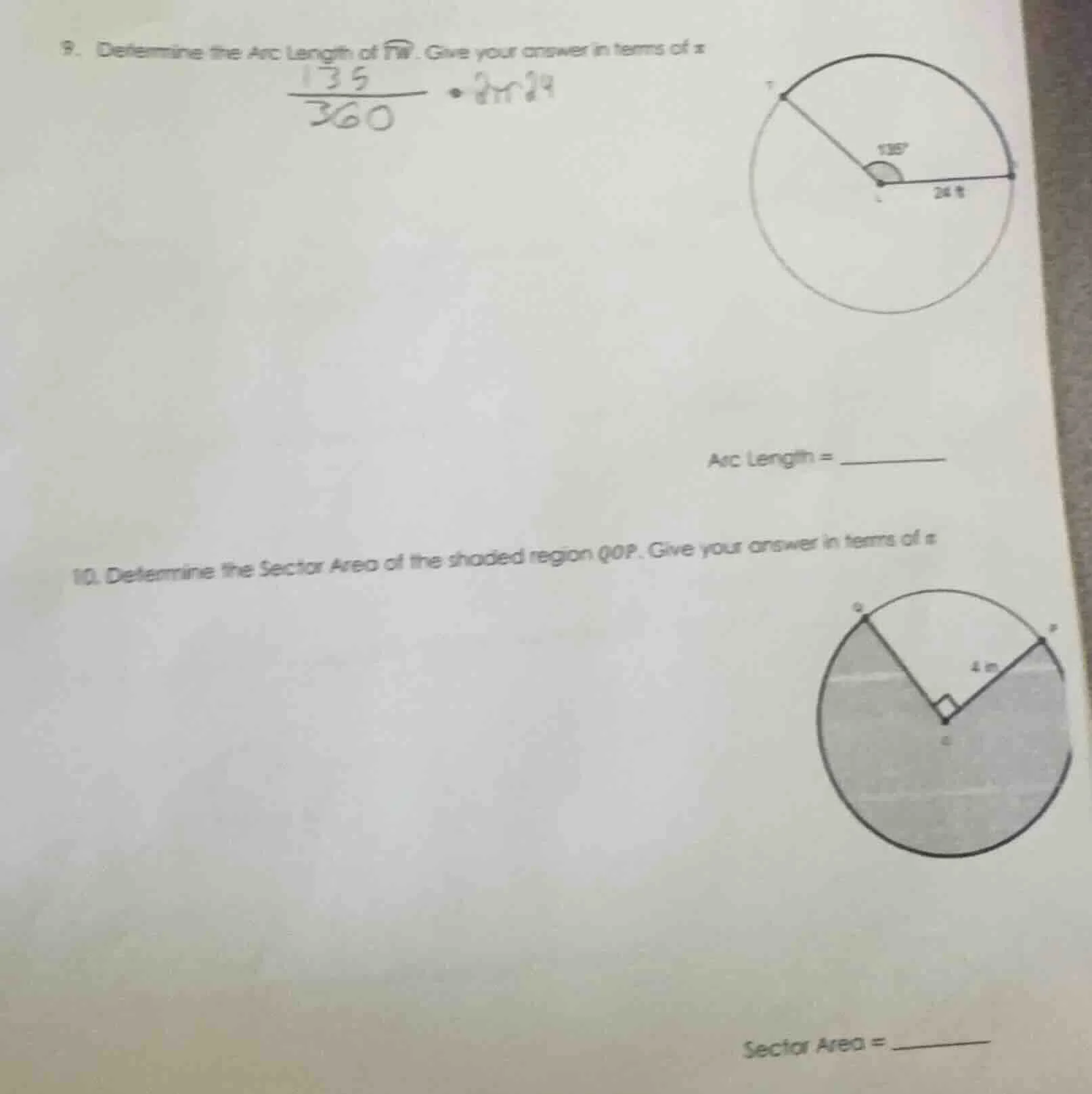 9. determine the arc length of $widehat{tv}$. give your answer in terms…