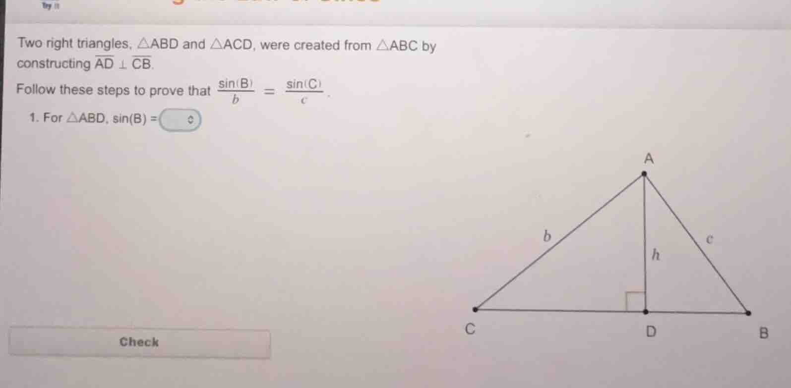two right triangles, $\\triangle abd$ and $\\triangle acd$, were create…