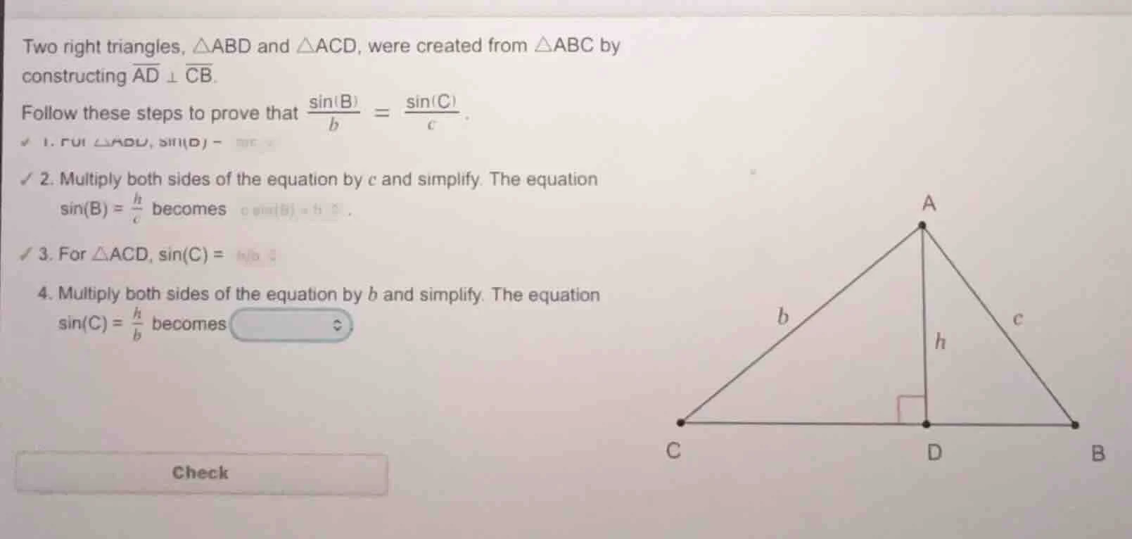 two right triangles, $\\triangle abd$ and $\\triangle acd$, were create…