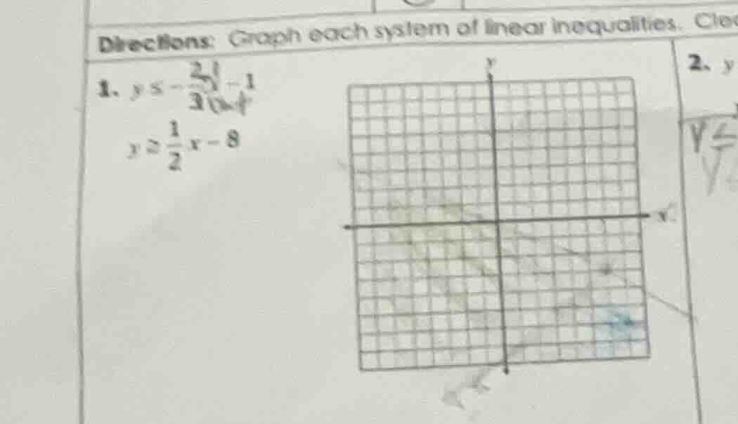 directions: graph each system of linear inequalities. cle 1. $y \\leq -…