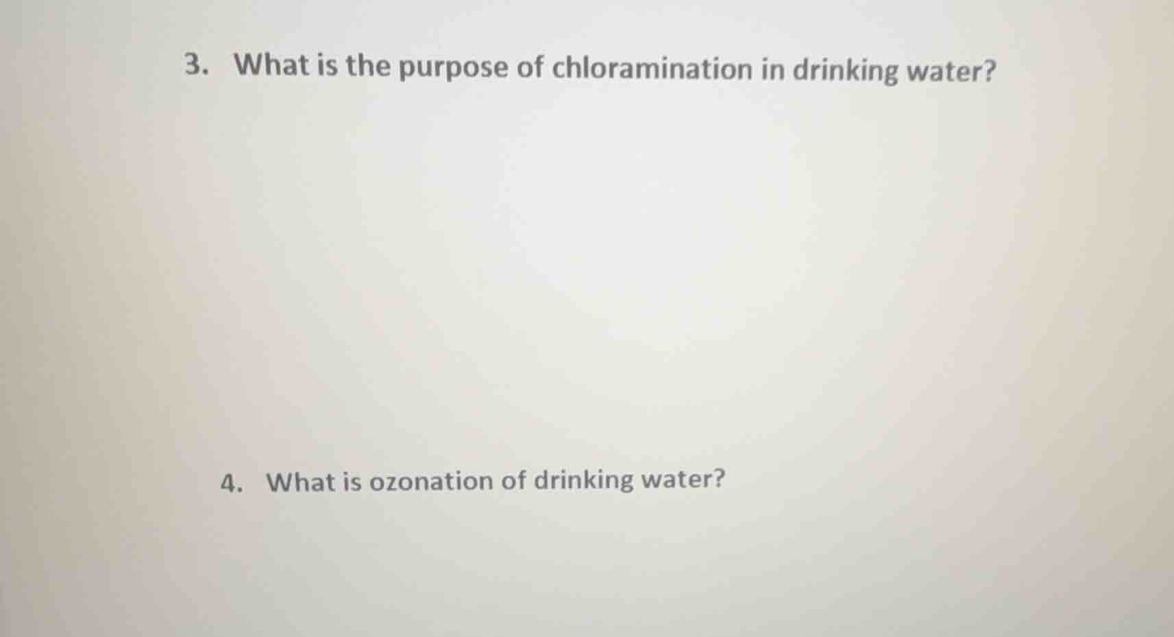 3. what is the purpose of chloramination in drinking water? 4. what is …