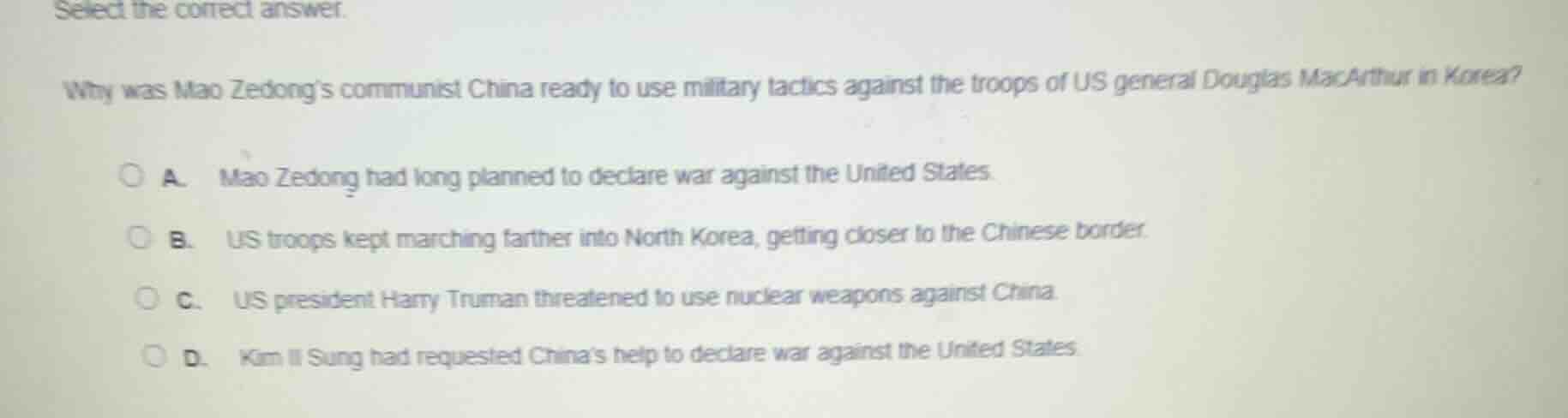 select the correct answer. why was mao zedongs communist china ready to…