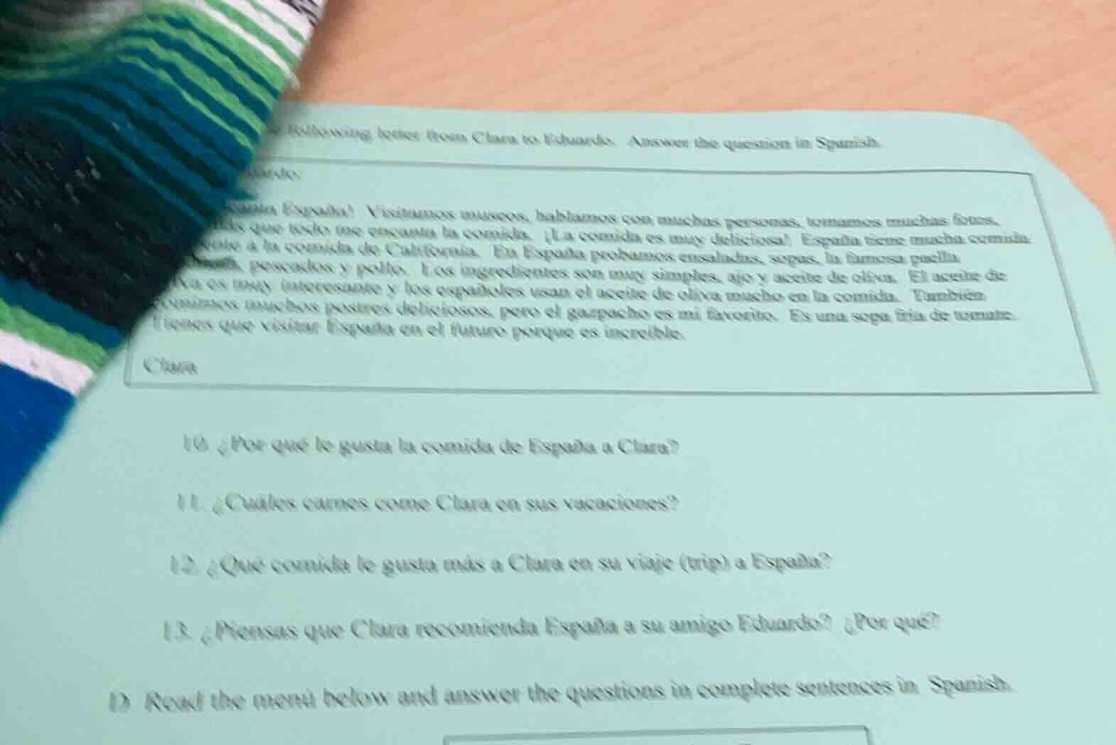 following letter from clara to eduardo. answer the question in spanishe…