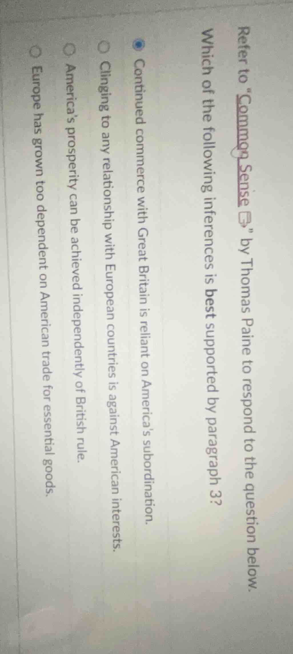 refer to \common sense\ by thomas paine to respond to the question belo…