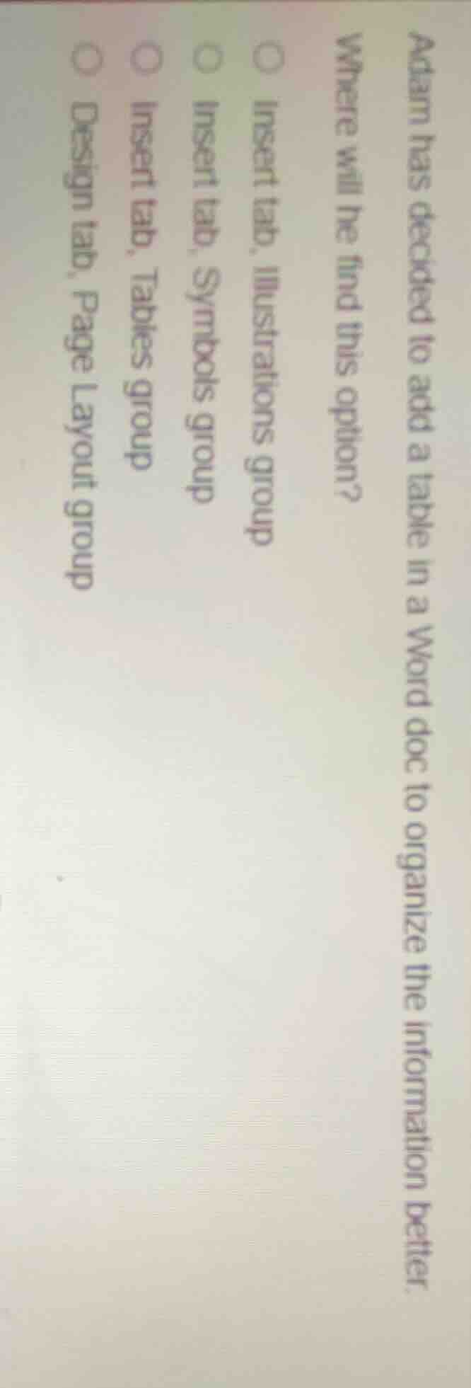 adam has decided to add a table in a word doc to organize the informati…