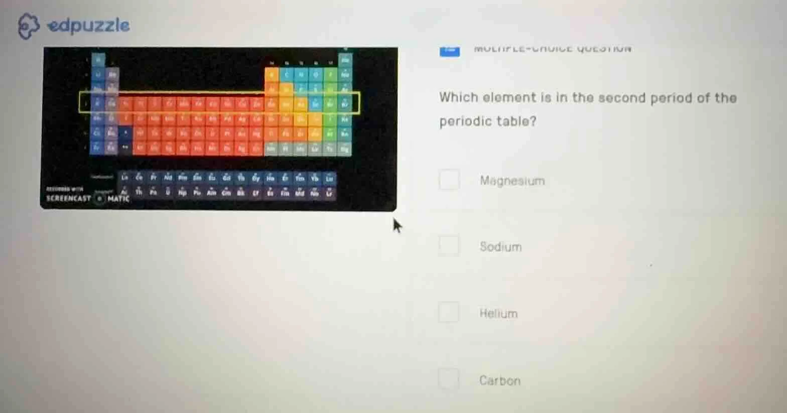 multiple-choice question which element is in the second period of the p…