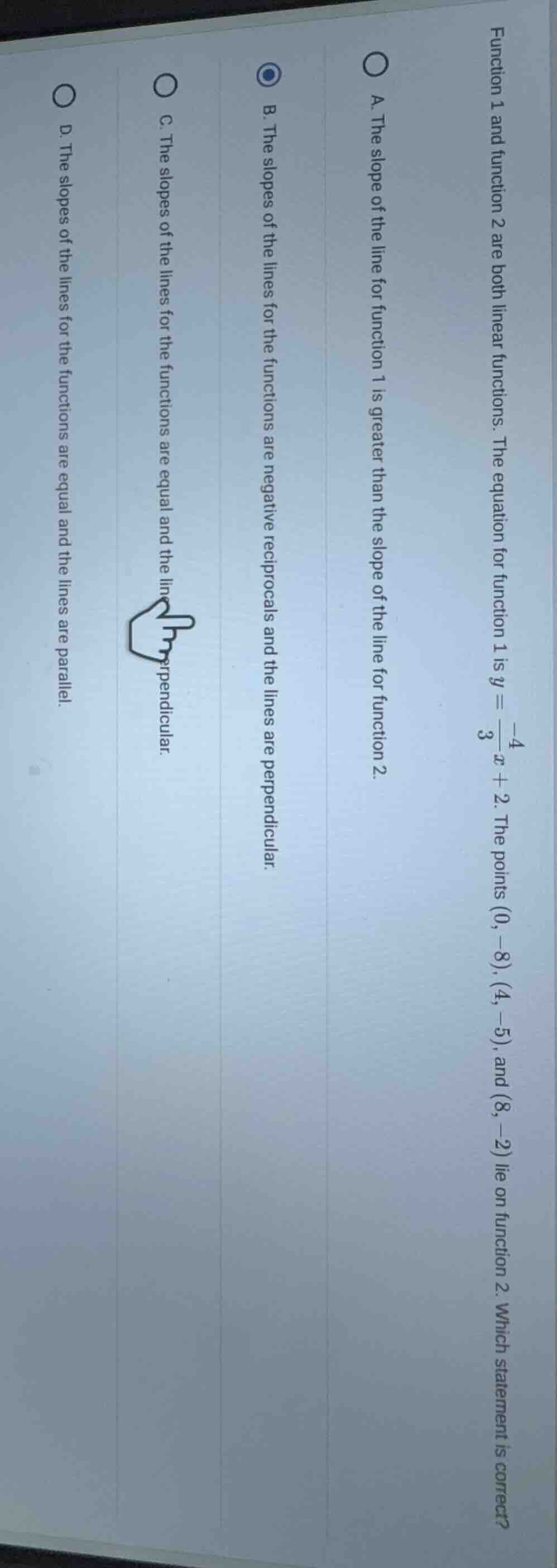 function 1 and function 2 are both linear functions. the equation for f…
