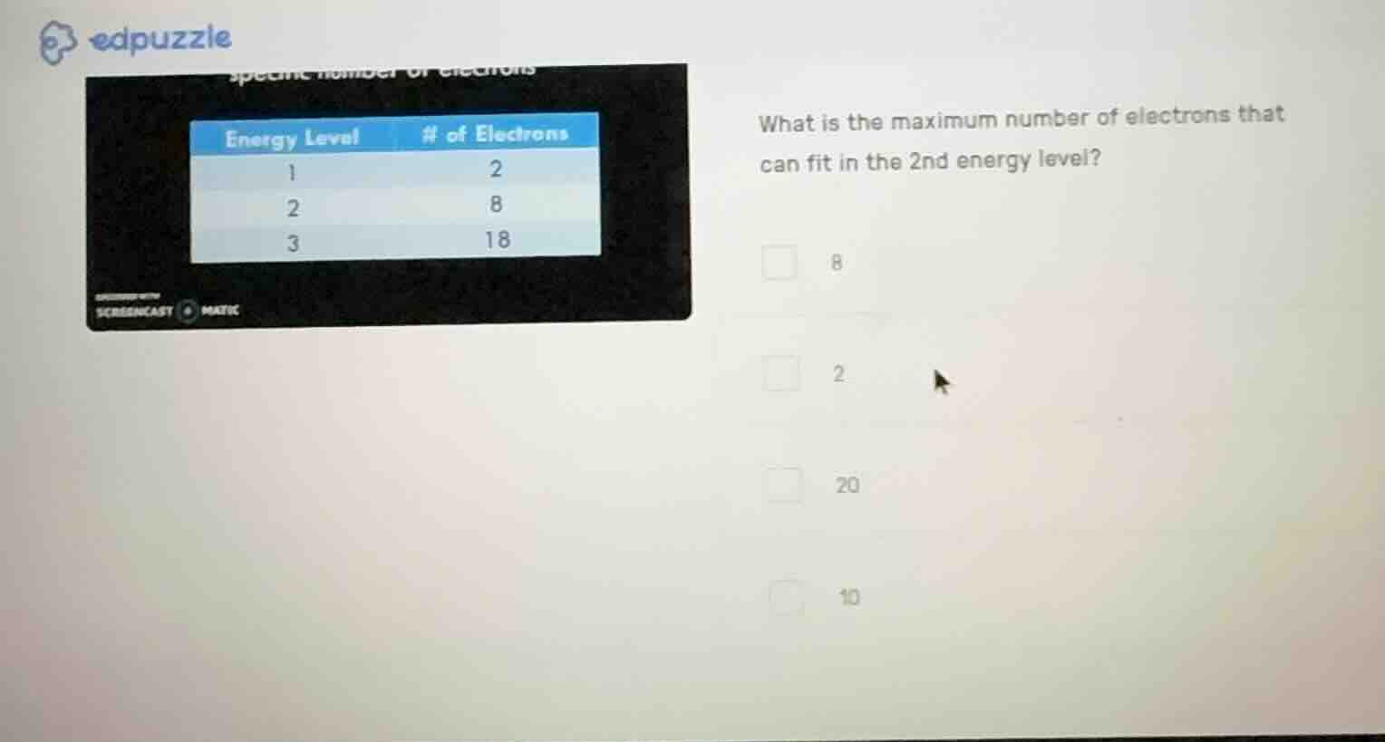 energy level # of electrons 1 2 2 8 3 18 what is the maximum number of …