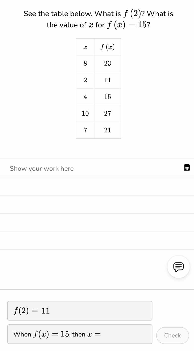 see the table below. what is $f(2)$? what is the value of $x$ for $f(x)…