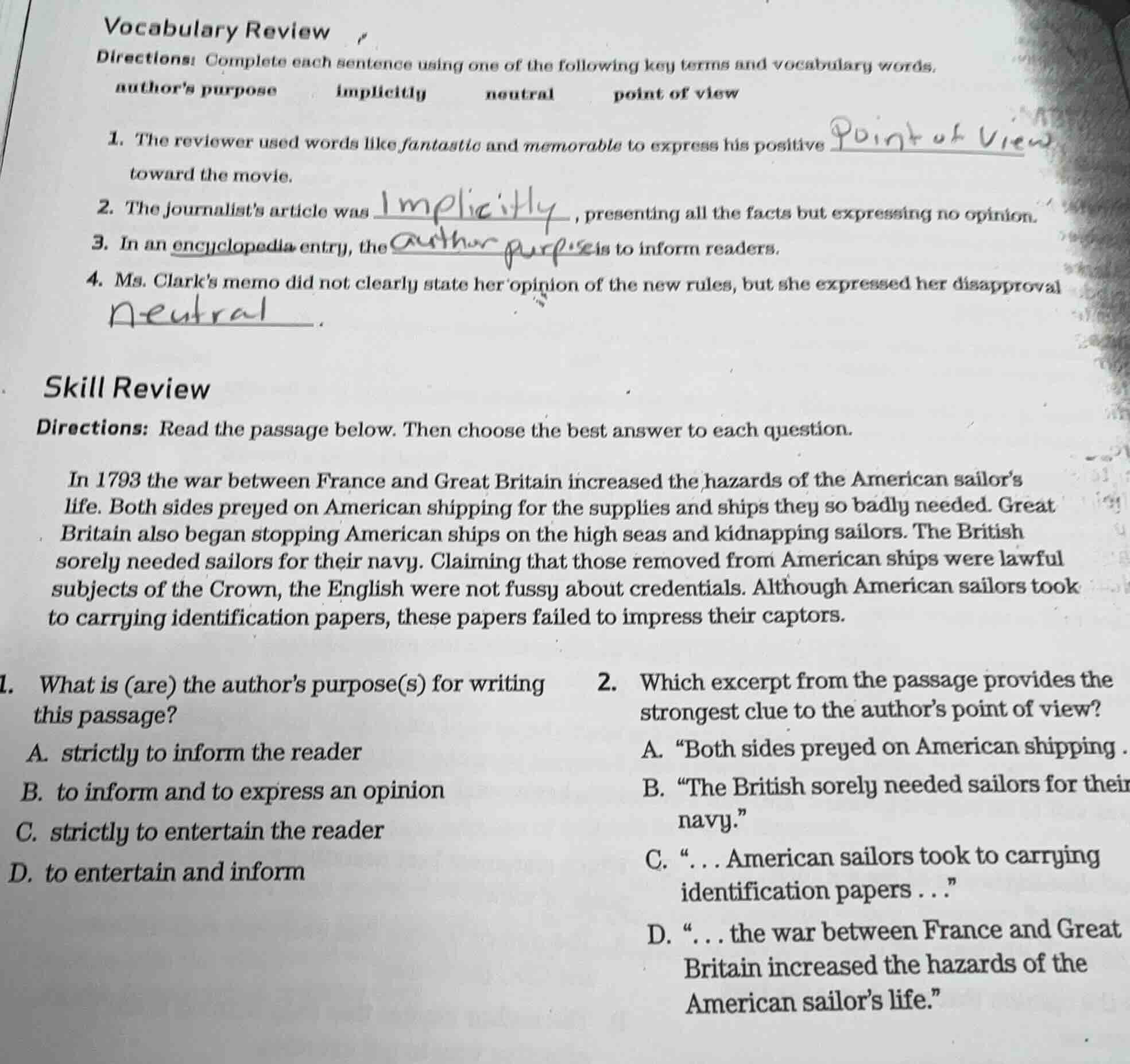 vocabulary reviewdirections: complete each sentence using one of the fo…