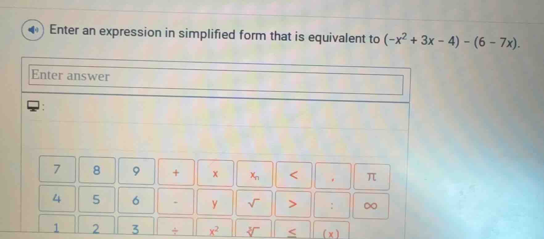 enter an expression in simplified form that is equivalent to $(-x^2 + 3…
